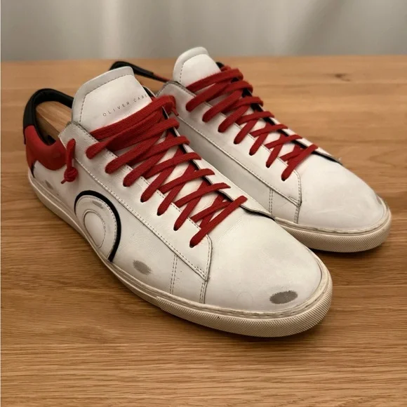 Oliver Cabell White and Red Classic Sneakers - Picture 2 of 7